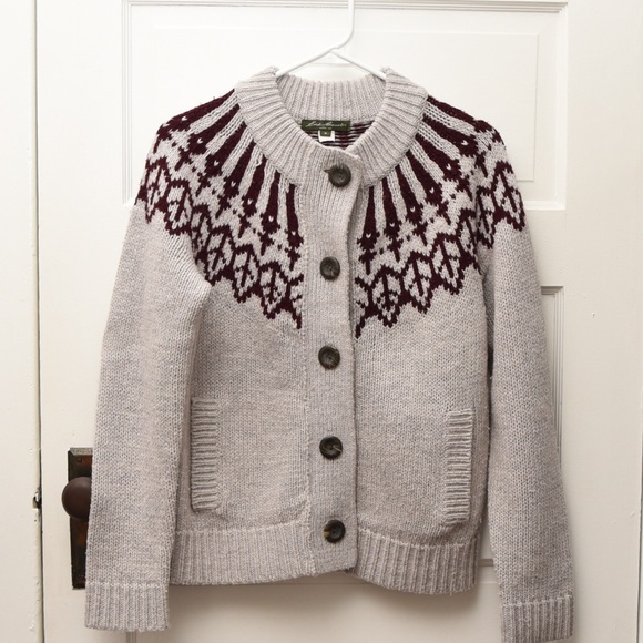 Eddie Bauer Sweaters - Eddie Bauer chunky knit wool blend cardigan with fair isle Nordic design size M